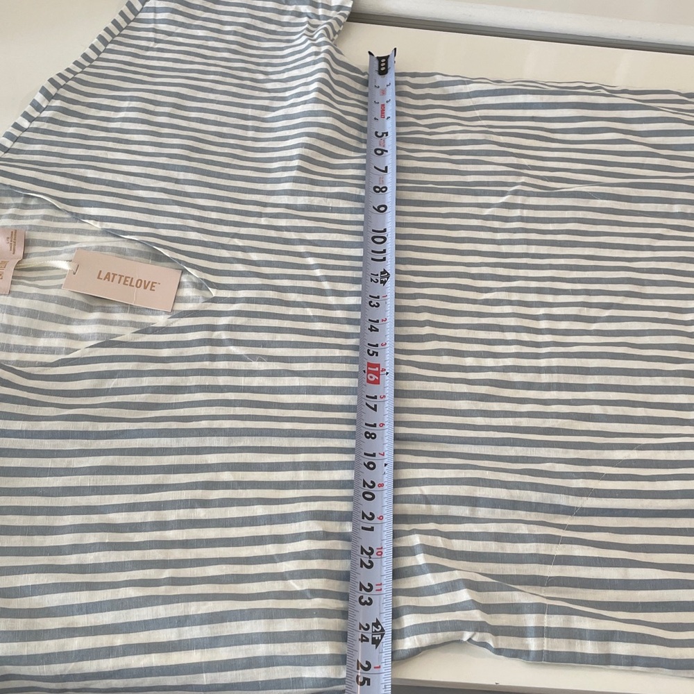 NWT LATTELOVE Linen Cotton Oversized Blue White Striped Shift Dress L - Picture 8 of 9